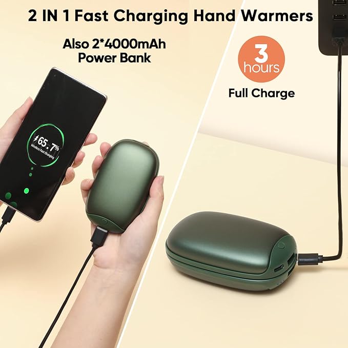 2 Pack Hand Warmer Rechargeable, Magnetic Twins Electric Hand Warmer, Reusable Type-C USB Handwarmer, Portable Hand Warmer 8000mAh, Great for Outdoor Sports, Hunting, Camping, Golf, Warm Gifts