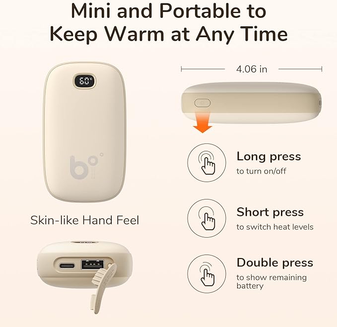 JISULIFE Hand Warmers Rechargeable with 9000mAh Backup Power Bank, Electric Hand Heater, Reusable Battery Operated Hand Warmer, Winter for Women/Men/Camping/Fishing/Hunting