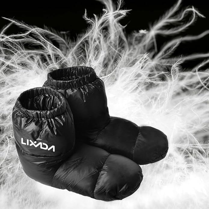 LIXADA Ultralight Winter Duck Down Booties Warm Socks Slippers Warm Soft Cozy Water-Resistant for Camping Sleeping Bag Men Women Winter Duck Down Booties Slipper Boots