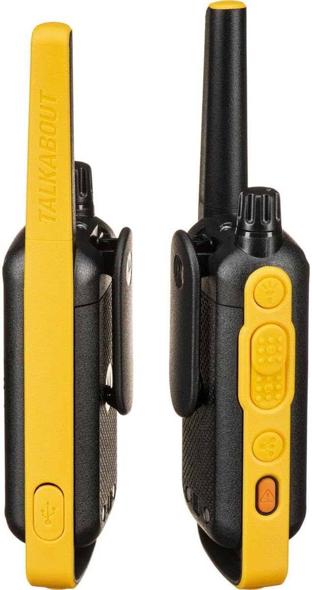 Motorola Solutions, Portable FRS, T470, Talkabout, Two-Way Radios, Emergency Preparedness, Rechargeable, 22 Channel, 35 Mile, Black W/Yellow, 2 Pack