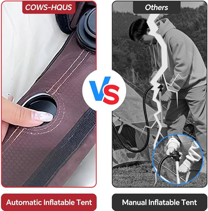 Cow-HQUS Camping Tents 4 Person,3 Minute Easy Set Up Waterproof Tent,Pop Up Tents for Camping, Portable Family Auto-Inflating Instant Tent with Mesh Windows, Large Inflatable Tents for Camping