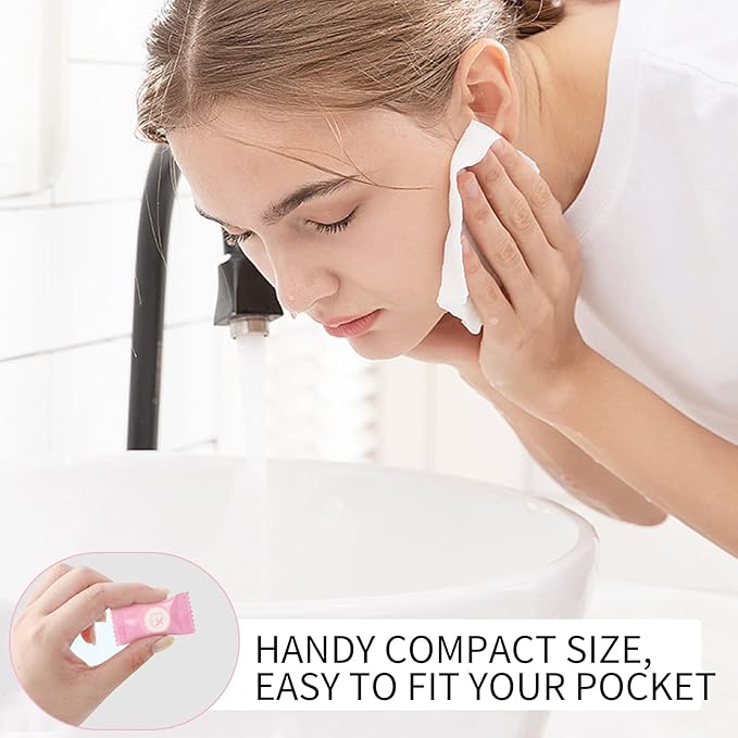 100PCS Compressed Face Towels, Portable Compressed Towel Tablets, Cotton Disposable Face Towel Coin Tissues, Mini Compressed Towels for Travel Camping (Pink)