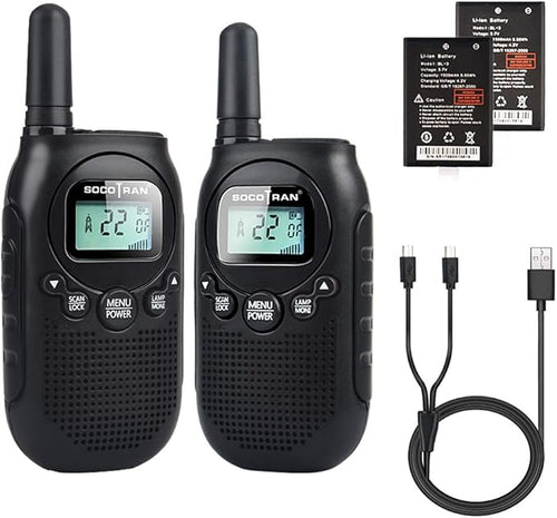 Adults Walkie Talkies Rechargeable FRS Two-Way Radios USB Charge Mini Walky Talky with Rechargeable Battery Long Range 5 Miles with Bright Light 2 Pack 0.5W Perfect for Family Outdoor Camping Trip
