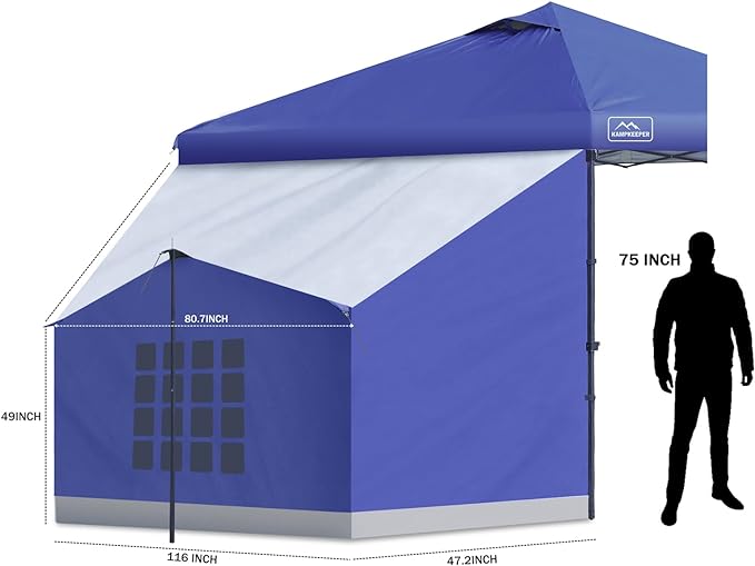 KAMPKEEPER Side Tent,Camping Tent for 10' x 10' Pop Up Canopy, Easy Set Up Gazebo,Compatible with 10' Wide Canopy Tents(Blue)