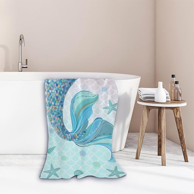 Mermaid Beach Towel, Cute Quick Dry Thin Mermaid Tail Absorbent Bath Towel for Girls & Womens, Kids Fantasy Summer Lightweight Beach Blanket for Travel Pool Yoga Sports 30 x 60 in