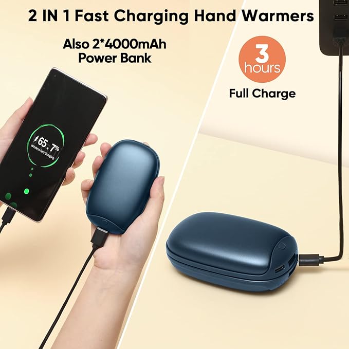2 Pack Hand Warmer Rechargeable, Magnetic Twins Electric Hand Warmer, Reusable Type-C USB Handwarmer, Portable Hand Warmer 8000mAh, Great for Outdoor Sports, Hunting, Camping, Golf, Warm Gifts