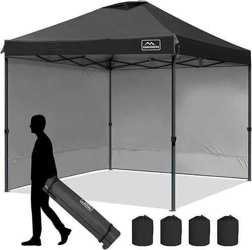 KAMPKEEPER 10x10 Pop Up Canopy Tent with 2 Sidewalls - Waterproof Outdoor Shelter for Sun Shade, Camping, Beach, Patio and Backyard Events, Black