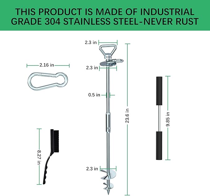 Dog Tie Out Stake-Heavy Duty 304 Stainless Steel Dog Anchor,360°Swivel Yard Stake for Dog Allows Dogs over 250 LBS,Dog Stake for Outside Beach,Camping,Yard,Suitable for Any Dog Tie Out Cable and Leash