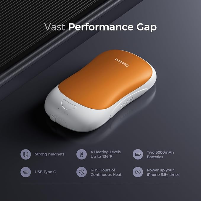 OCOOPA Magnetic Rechargeable Hand Warmers, True Double Warmth Handwarmers 10000mAh, Up to 15 Hours, Max 136℉, Electric Heater, for Men, Women, Golf/Hunting/Camping/Cold Weather, UT3 PRO