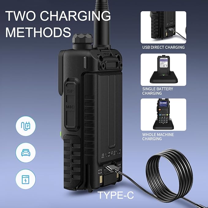 Ham Radio Handheld Baofeng Radio 5RM Long Range Walkie Talkies UV-5R Upgraded Two Way Radio, NOAA Weather, Type C Charging, 999CH Frequency Copy, Rechargeable 2500mAh Battery, Hiking Hunting Trip