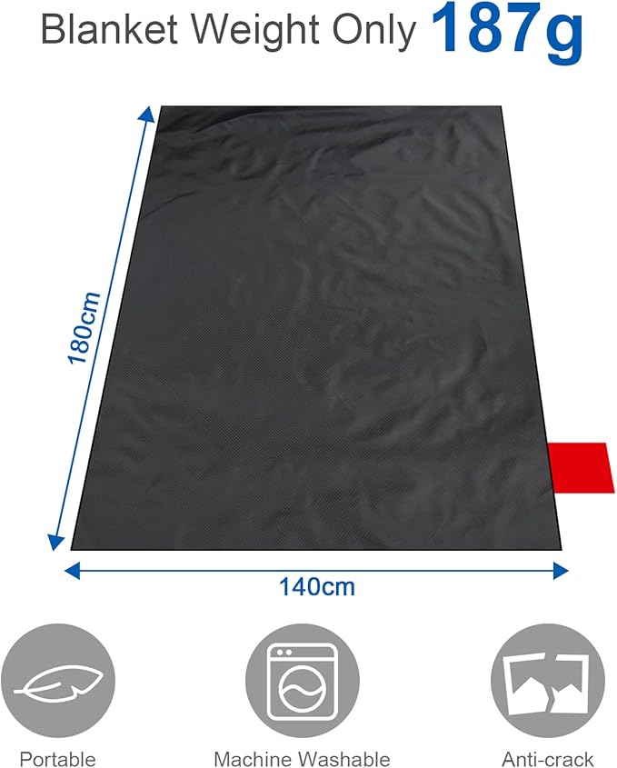 Picnic Blanket, Mini Pocket Beach Mat 55.1 x 70.8IN (3-5 People) Foldable, Lightweight Waterproof Sand Free, Foldable Thin Ground Sheet for Outdoor Camping Hiking Travel - with Hand Strap