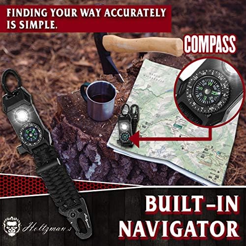 Men's Keychain | 11-in-1 LED Carabiner Lanyard Key Chain Fires Starter for Camping, Fishing, Hunting & Outdoor Emergencies Multipurpose Survival Tool Emergency Whistle, Flint Rod