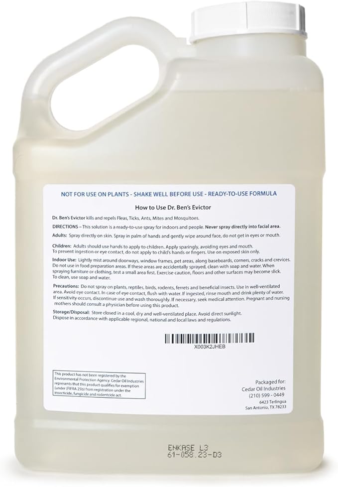 Dr. Ben’s Evictor Indoor & Personal Bug Spray | Fast-Acting Solution, Eco-Friendly & Natural Pest Defense for Home, Family, Pets & Gear - 128 Fluid Oz