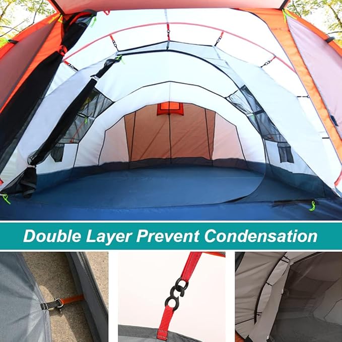 6 Person Easy Pop Up Tents for Camping - AYAMAYA Double Layer Waterproof Instant Tent with Vestibule & Porch, Large Size Family Tent Automatic Setup for 4-6 People Camping Hiking (Poles Included)