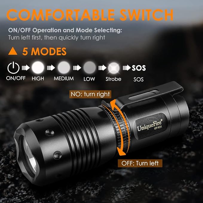 UniqueFire K21 EDC Flashlight Rechargeable Powerful Flashlight 1200 High Lumens Flash light 5 Modes Super Bright Flashlight with Magnetic End Caps Battery & Charger