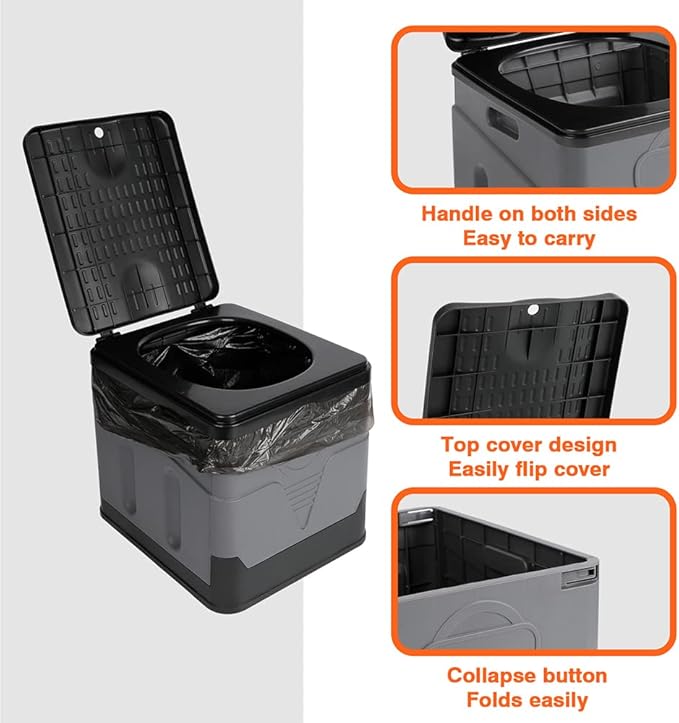 Portable Camping Toilets Porta Potty (Gray)-Collapsible Outdoor Emergency Toilet with Cover,Suitable for Camping,Hiking,Traffic Jams,Outdoor Excretion.