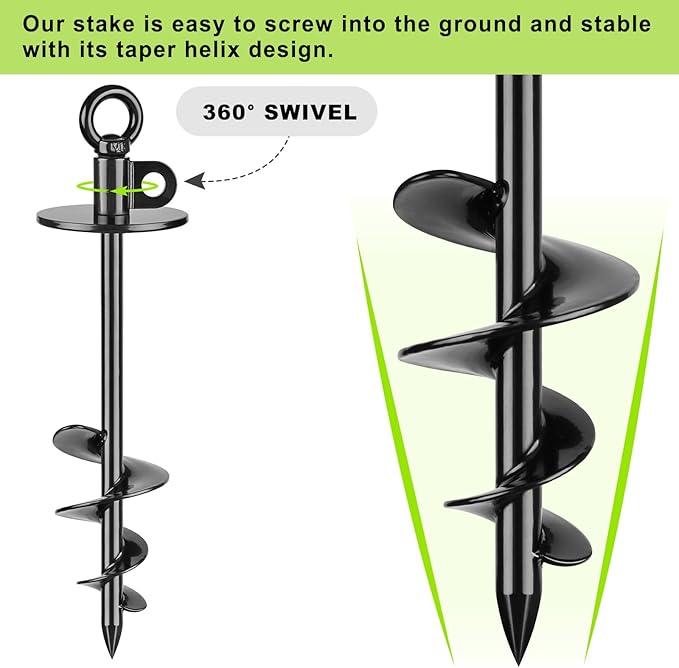 Lifeswel 15 Inch Dog Tie Out Stake, Heavy Duty Dog Anchor for Dogs up to 220lbs, No Tangle, Easy to Install and Remove, Ideal for Yard, Camping, and Beach, 1 Pack (Black)