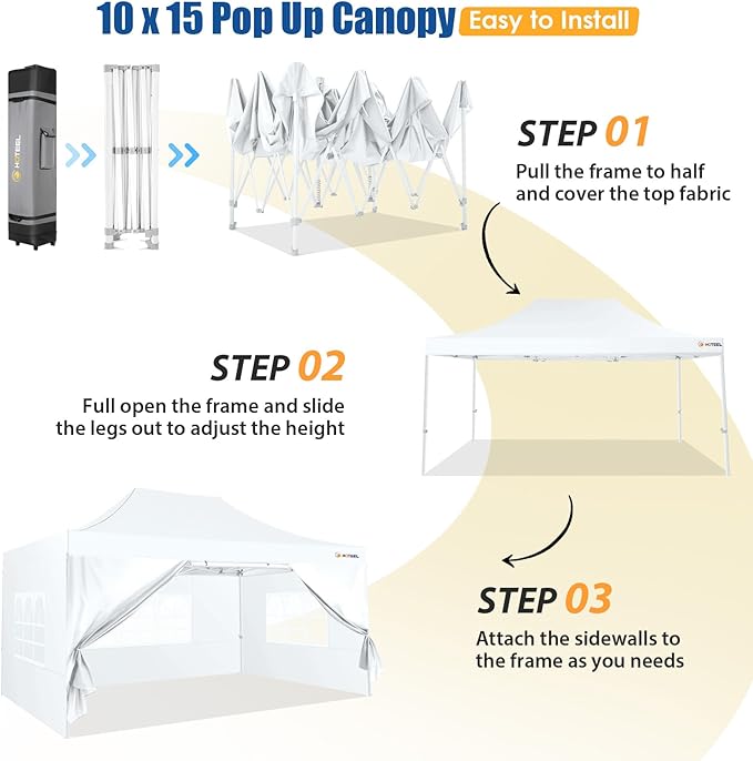 HOTEEL 10x15 Pop up Canopy Tent for Parties, Heavy Duty Easy Setup Tent with 4 Sidewalls, Outdoor Commercial Instant Gazebo for Wedding Event, with Roller Bag & Sand Bags, White(Hexagonal Frame)