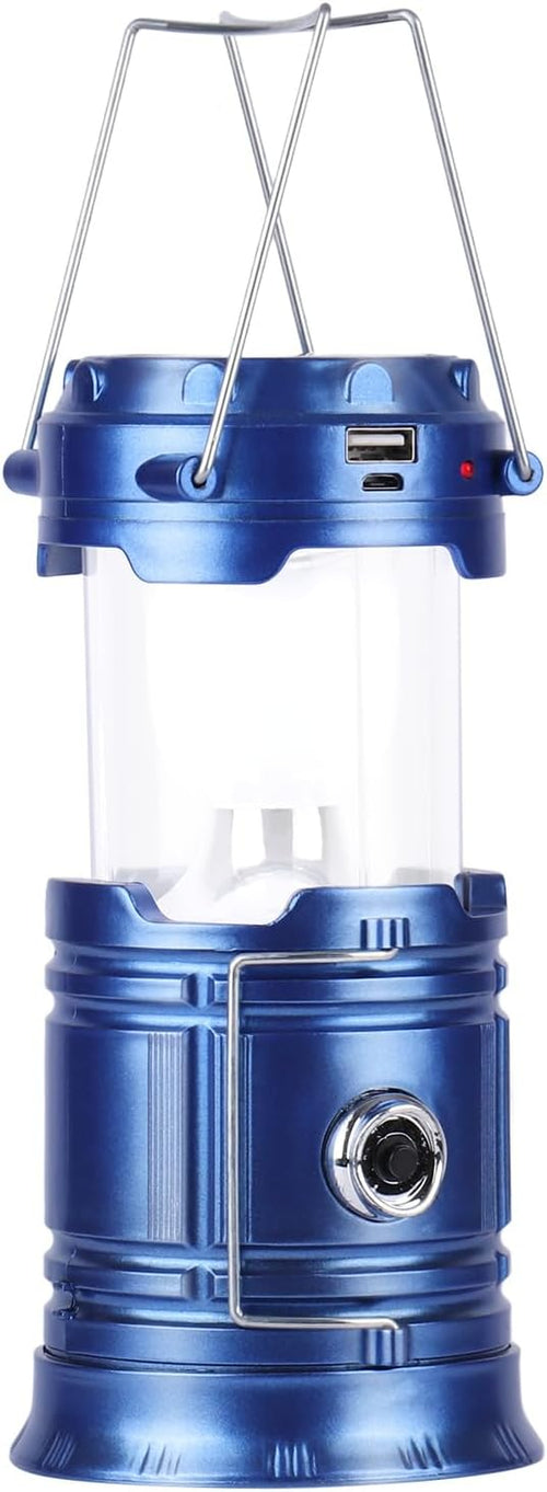 Solar Camping Lantern for Power Outages - USB Rechargeable Lamp Camping Essentials,Collapsible Portable Waterproof Solar Lights for Indoor Outdoor Emergency Light/Blue