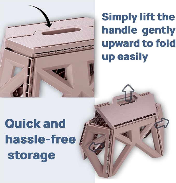 9.2" Foldable Step Stool - 300lb Capacity, Non-Slip Surface | Portable Collapsible Stool Chair for Kitchen, Bathroom, Camping, Fishing | No Assembly Required, Folding Stool, Brown 1 Piece