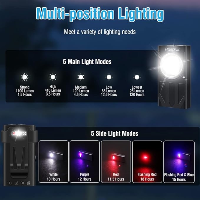 E7 Mini Flashlight Rechargeable 1100 Lumens Bright Small LED Pocket Flat Flashlights with Clip, Magnetic, Keychain Flash Light with Red UV Light, 10 Modes, IPX5 Waterproof…