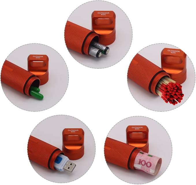HRX Package Outdoor Waterproof EDC Survival Container Capsule, Airtight Aluminum Pill Bottle Match Seal Storage Case Camping Essentials Emergency Tool (2PCS)