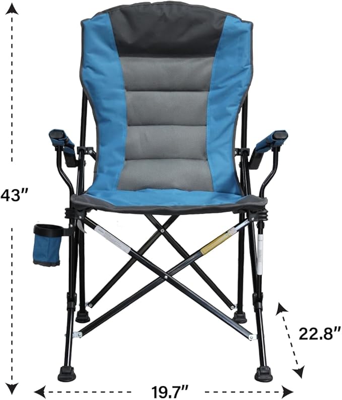 Caravan Sports High Back Deluxe Padded Folding Chair with Extra Wide Backrest, Padded Seat, Armrests & Cup Holder, Portable Outdoor Camping Chair with Carry Bag for Sports, Tailgating & Travel