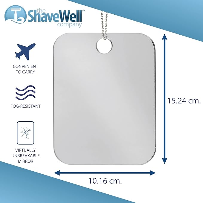 Anti-Fog Camping Mirror for Shower, Shaving, Signaling, and More | Fogless Bathroom Shower Mirror for Shower, Hiking, Backpacking, Outdoors | Hanging Shower Mirror with Chain