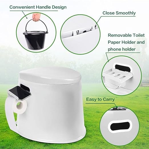 Camping Toilet, Portable Toilet for Adults & Kids, 5.3 Gallon Camping Toilet with Detachable Inner Bucket and Removable Toilet Paper Holder (White)