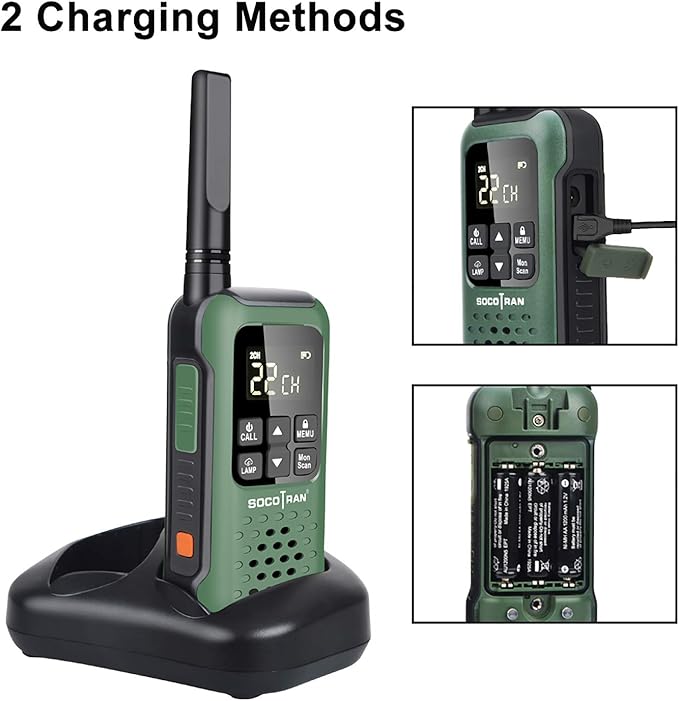 Rechargeable Walkie Talkies Two Way Radio IP67 Waterproof Long Range 5 Miles Two Way Radios Floating Flashlight & SOS Emergency Lamp, NOAA Weather Alert Walkie-Talkie Green