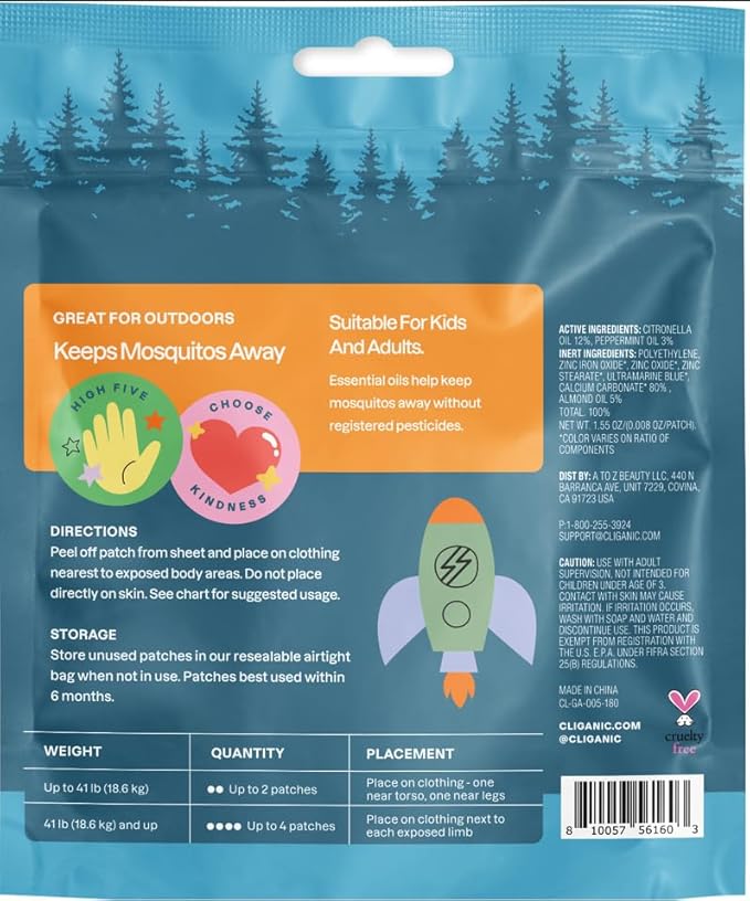 Cliganic Mosquito Repellent Stickers (180 Pack) - Positive Vibes Patches for Kids, Natural DEET-Free, Essential Oil Infused