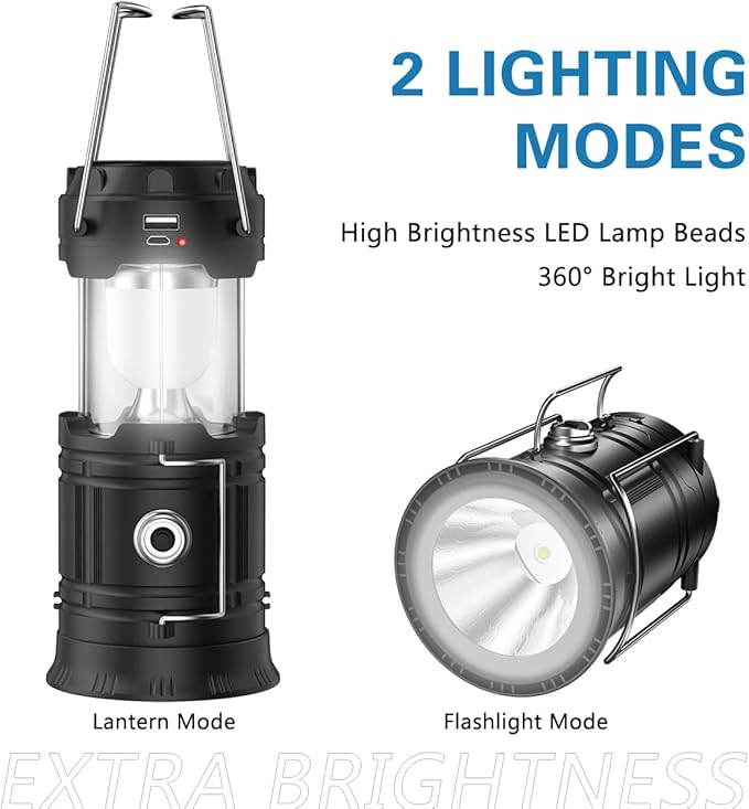 2024 Rechargeable Mini Solar Camp Lanterns - Collapsible Portable LED Camping Lantern for Power Outages Lightweight Flashlight Survival Kits for Indoor Outdoor Tent Home Emergency Essentials Hiking
