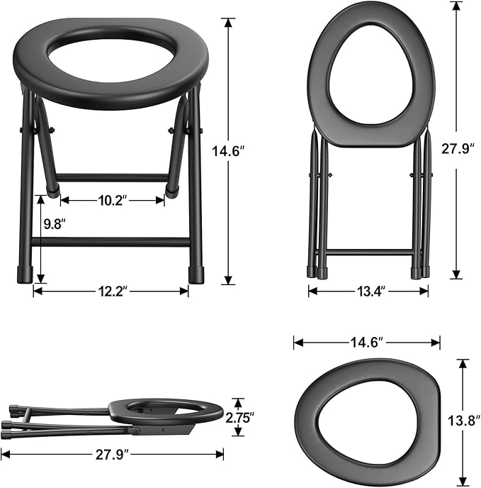BLIKA Portable Toilet for Camping, 300LBS Weight Capacity Portable Camping Toilet, Folding Toilet with Removable Plastic Ring and Toilet Bags, Travel Toilet Car Toilet for Camping, Travel & Emergency
