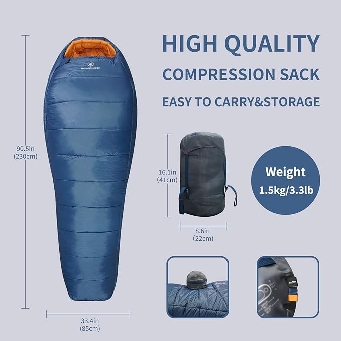 Mountainlodge 3-4 Seasons Shingle Sleeping Bag 15℉ with Inner Pocket for Adult,Perfect for Backpacking,Traveling and Hiking,Including Free Compression Stuff Sack.