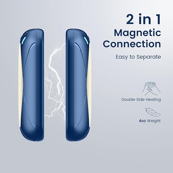 Hand Warmers Rechargeable, 2 Pack Magnetic Electric Hand Warmers, 6000mah Max 12Hrs Quick Charge Portable Hand Warmer, Great Gift for Christmas, Raynauds, Outdoors, Hunting, Golf, Camping