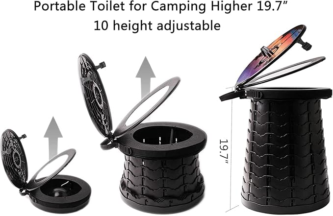 Portable Toilet for Camping Portable Folding Toilet with Carry Bag, Retractable Travel Toilet Foldable Stool Camping Toilet for Adults Kids, Height Adjustable & Sturdy Capacity 880 Lbs