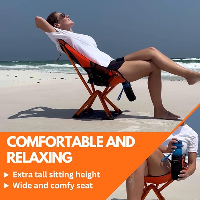 Campster2 Folding Camping Chair – Ultra Lightweight & Compact - Backpack Chair - 265 lbs Capacity – Comfortable Folding Chair with Carrying Bag - Ideal for Beach, Hiking, & Outdoor Use, Orange