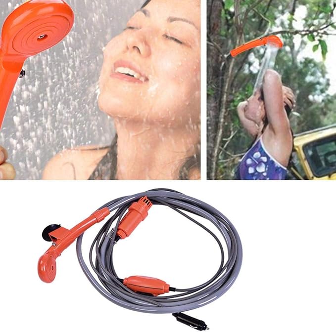 Ejoyous Portable Camping Shower, Outdoor Handheld Shower Head 12V Car Plug Vehicle-Mounted Shower Pump Camp Showerhead Kit for Family Camping Hiking Backpacking Travel