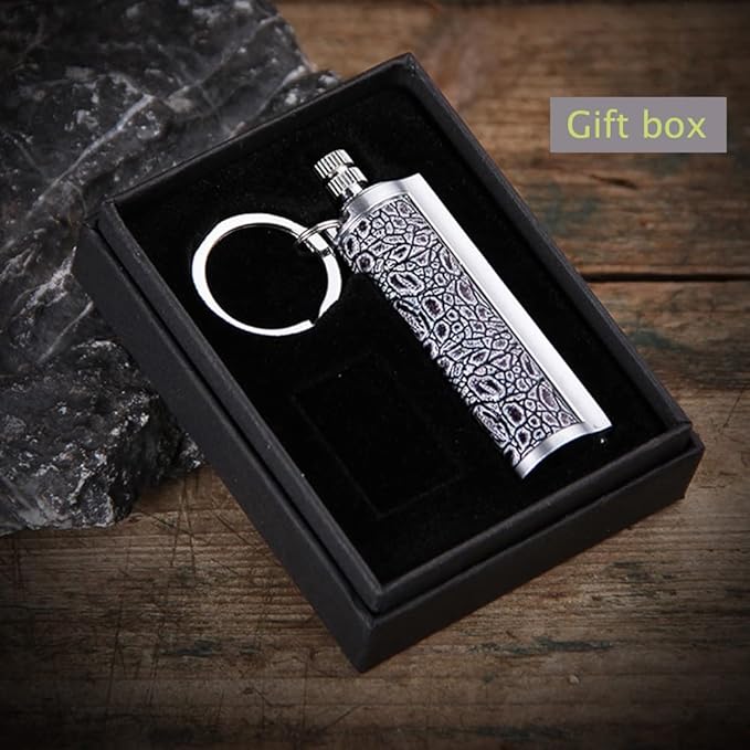 Fire Starter Lighter Waterproof Flint Match Outdoor Camping Permanent Metal Matchstick with Keychain(Sold Without Fluid) (Silver+Red)