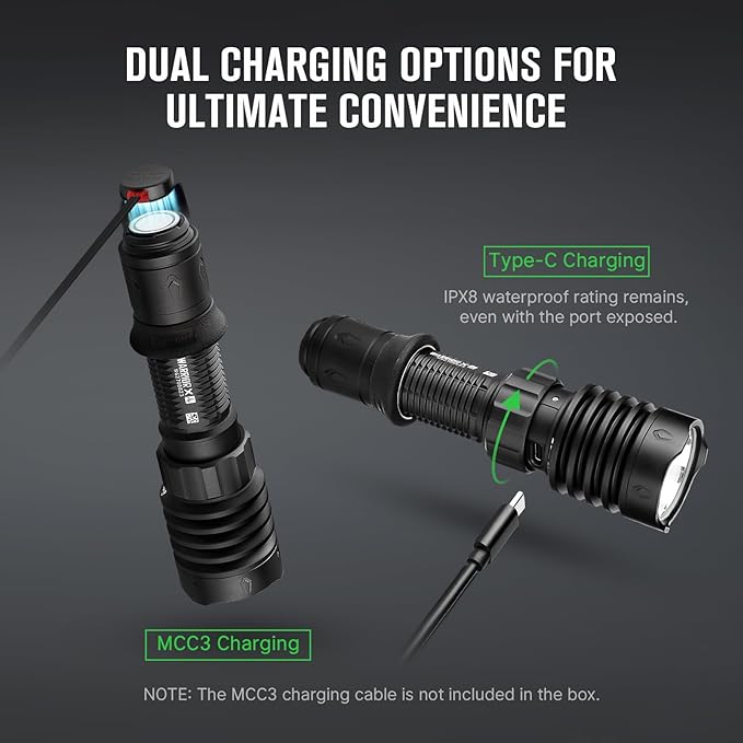 OLIGHT Warrior X 4 Rechargeable Tactical Flashlight 2,600 High Lumens with 630 Meters Long Range Thrower, Powerful Tail-Switch Light with USB-C Charging, Dual-Output for Daily and Tactical Use