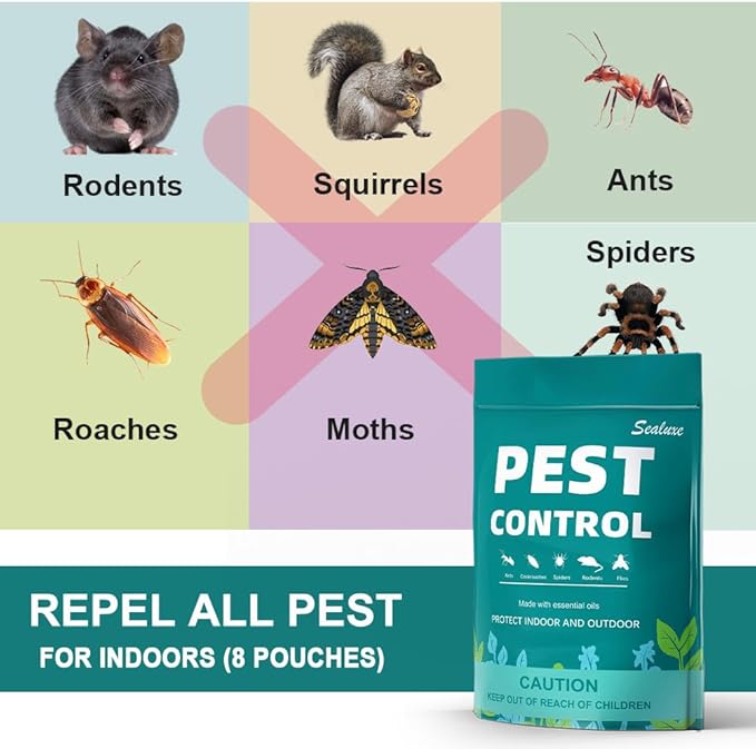 Pest Control Pouches, Rodent Repellent, Indoor Mice Repellent, Repel Mice,Mouse,Rats,Ant,Roach,Spider,Moths& Other Pest,Mouse Repellent Pouches,Safe for Kids & Pets,Pest Repellent-8 Pouches