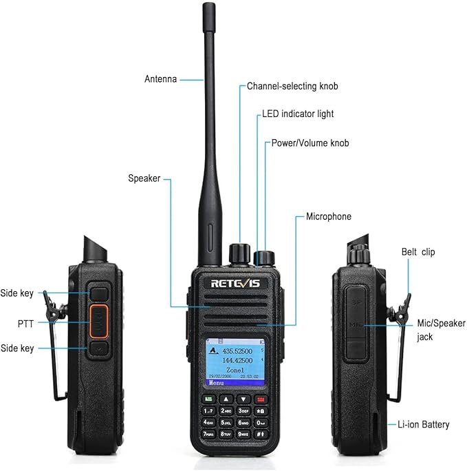 Retevis RT3S DMR Radio, Dual Band Radio, Digital 2 Way Radio, Dual Time Slot 2000mAh Dual Band Scanning SMS Emergency Alarm, Long Range Handheld Walkie Talkie for Camping Traveling(1 Pack)