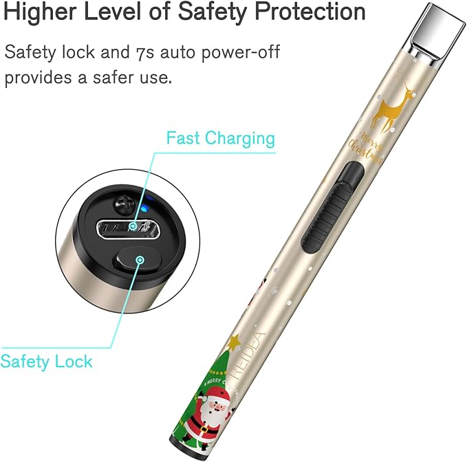 REIDEA Lighter S4 Pro Candle Lighter, Electric Lighters USB Rechargeable with Safety Switch Button and Power Indicator for Fireworks and BBQ Cooking, Fireworks, Family Use and Camping, Christmas