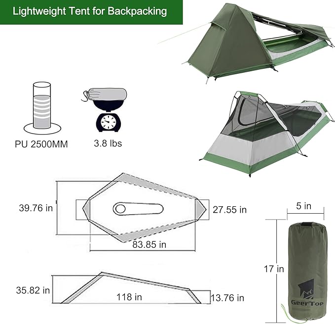 GEERTOP Ultralight Bivy Tent for 1 Person 3 Season Waterproof Single Person Backpacking Tent for Camping Hiking Backpack Travel Outdoor Survival Gear