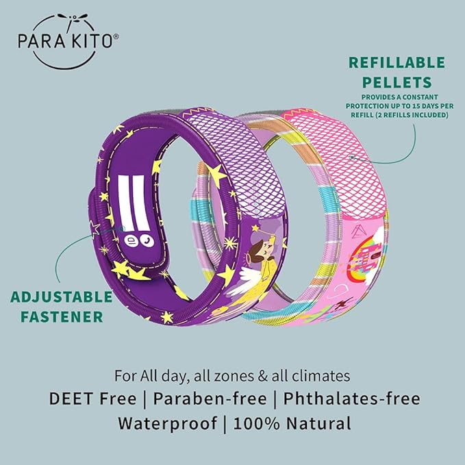 PARA'KITO Mosquito Repellent Pack - 2 Kids Wristbands & 2 Refills Angel/Castle