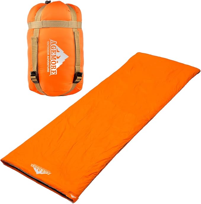AGEMORE Ultralight Warm Weather Sleeping Bag, Portable Lightweight Waterproof Compact Sleeping Bag with Compression Sack, Fit for Kids Teens or Adults Outdoor Camping, Backpacking & Hiking