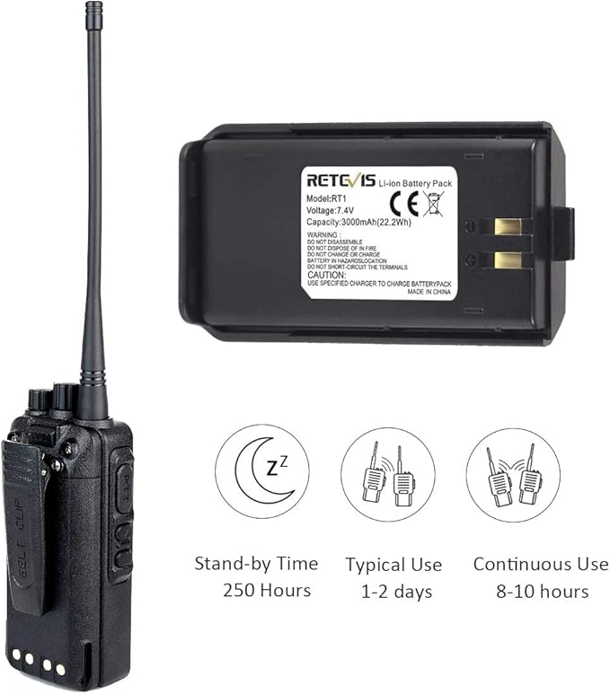 Retevis RT1 Long Range Walkie Talkies,High Power 2 Way Radio with 3000mAh Rechargeable,Emergency Alarm Walkie Talkie for Hunting(2 Pack)