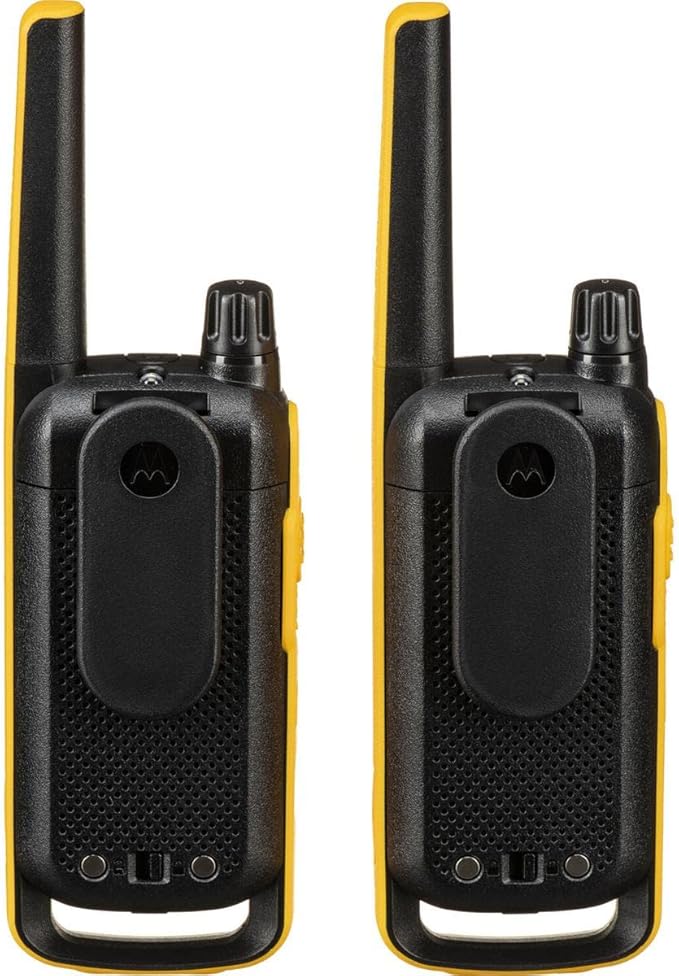 Motorola Solutions, Portable FRS, T470, Talkabout, Two-Way Radios, Emergency Preparedness, Rechargeable, 22 Channel, 35 Mile, Black W/Yellow, 2 Pack