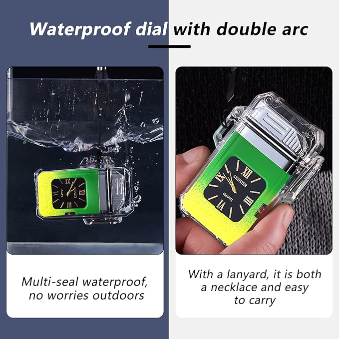 SKRFIRE Outdoor Windproof Flameless Lighter Rechargeable Plasma Double Arc Lighter Fashion Cute Mini Electric Lighter for Boyfriend, Friends and Family (Green and Yellow Gradient)