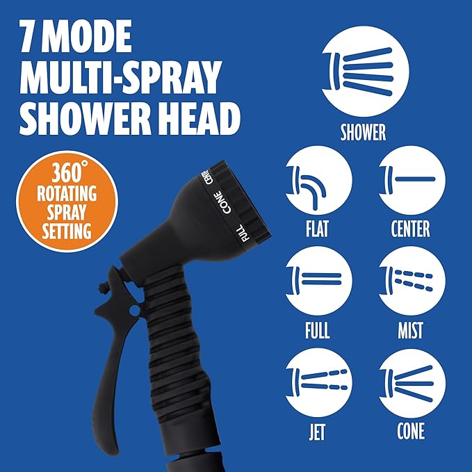 SUN NINJA Portable Shower, Outdoor Portable Camping Shower with Neoprene Cover, Portable Beach Shower Surf Rinse Kit, High Pressure Multi-Purpose Sprayer for Outdoor Essentials, Dog Walking & Hiking